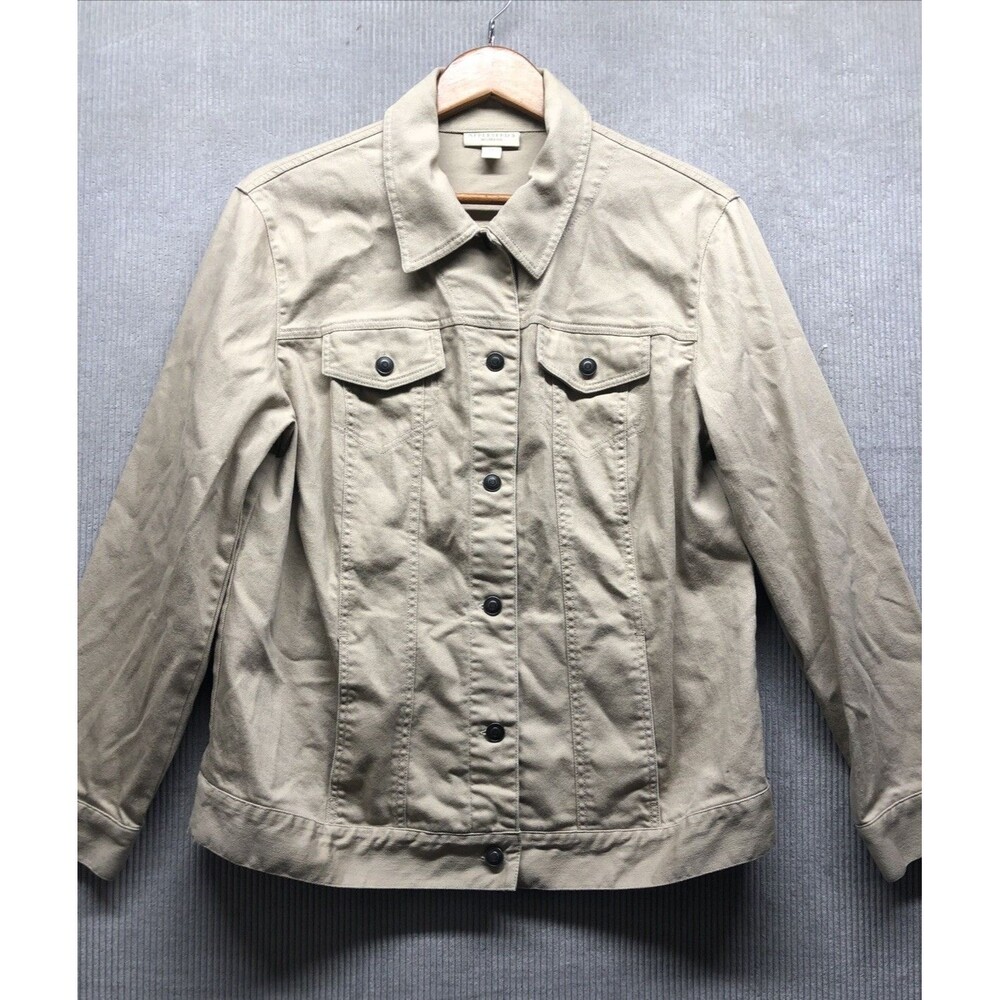 AppleSeed's Women’s Denim Jacket 1X Tan Trucker Western Utility Casual